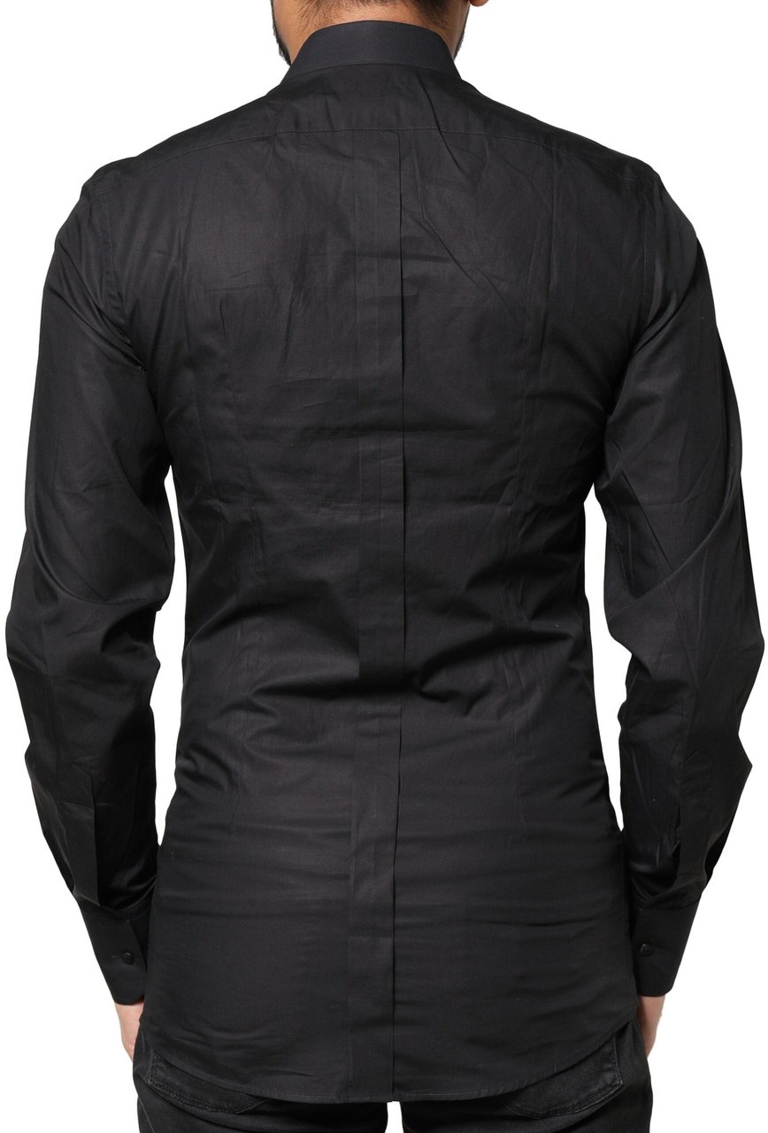 Dolce & Gabbana Black GOLD Cross Embellished Men Dress Shirt Blauw