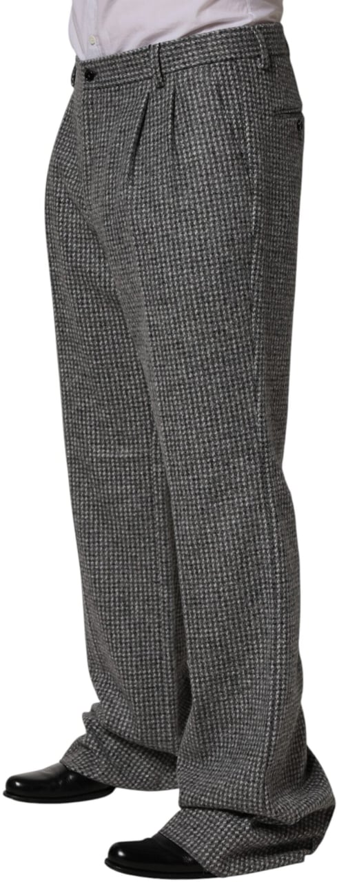 Dolce & Gabbana Gray Houndstooth Straight Dress Trouser Pants Grijs