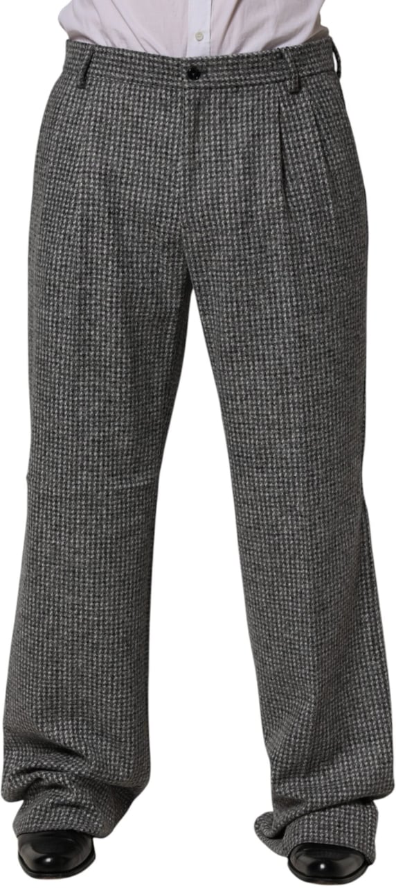 Dolce & Gabbana Gray Houndstooth Straight Dress Trouser Pants Grijs