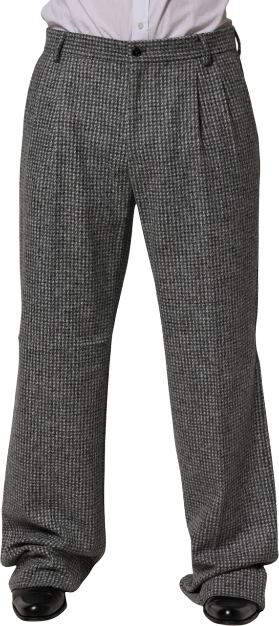 Dolce & Gabbana Gray Houndstooth Straight Dress Trouser Pants Grijs