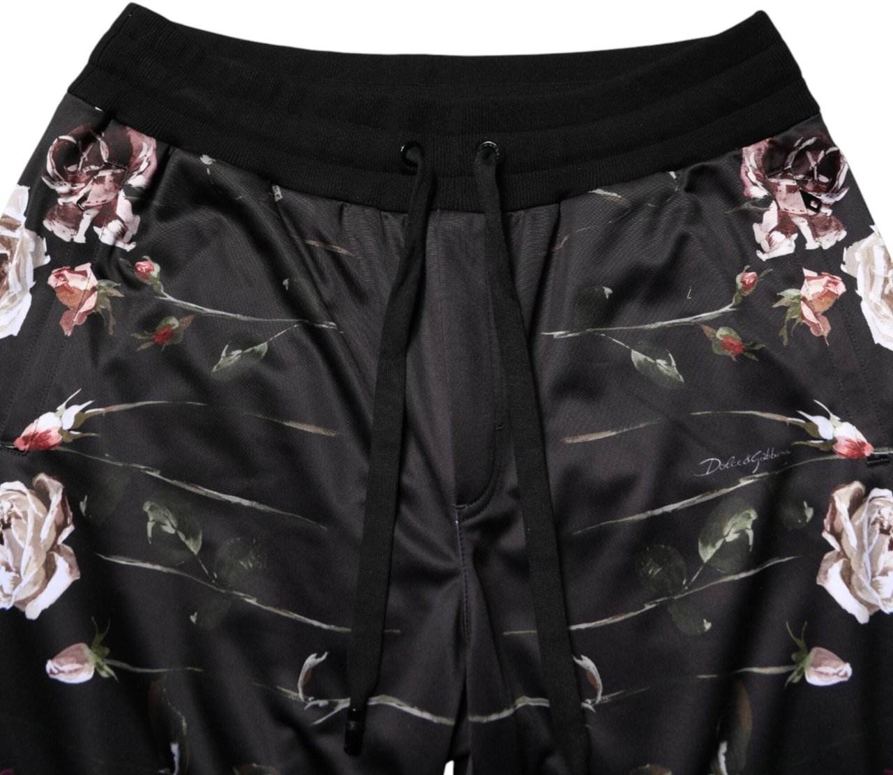 Dolce & Gabbana Black Floral Straight-Leg Chino Trouser Pants Zwart