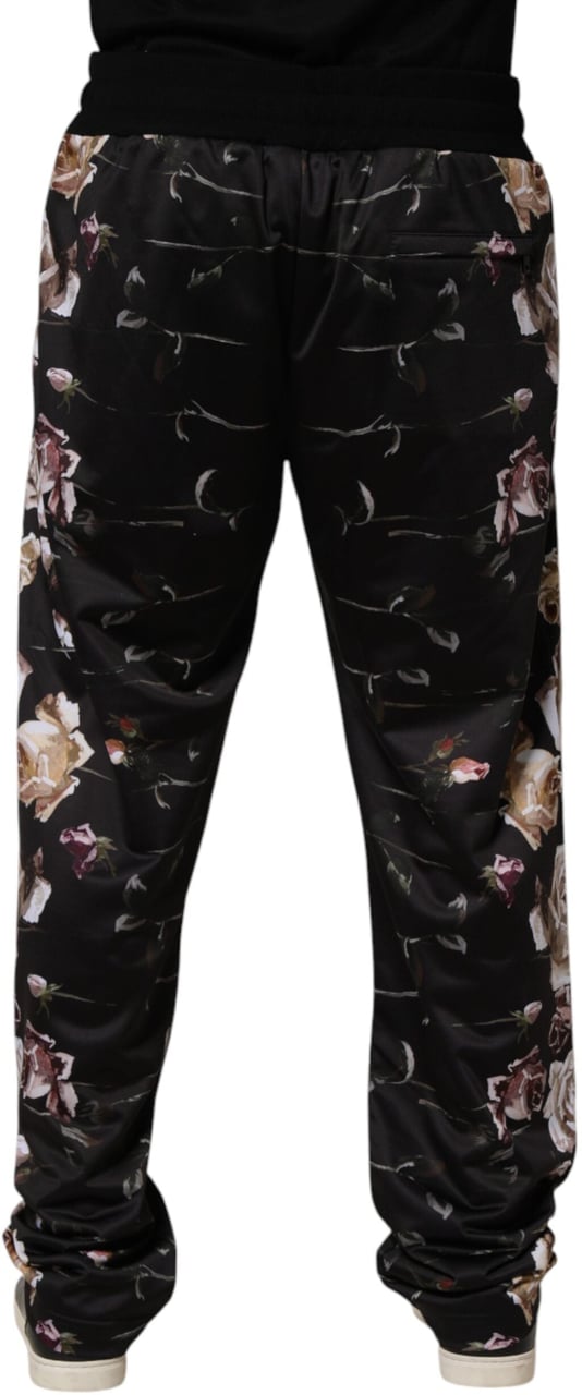 Dolce & Gabbana Black Floral Straight-Leg Chino Trouser Pants Zwart