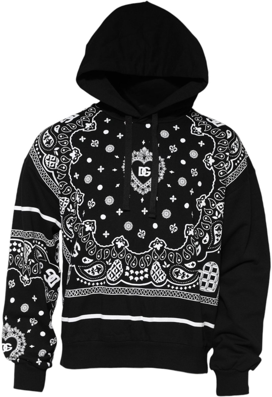 Dolce & Gabbana Black Bandana Hooded Men Sweatshirt Sweater Zwart
