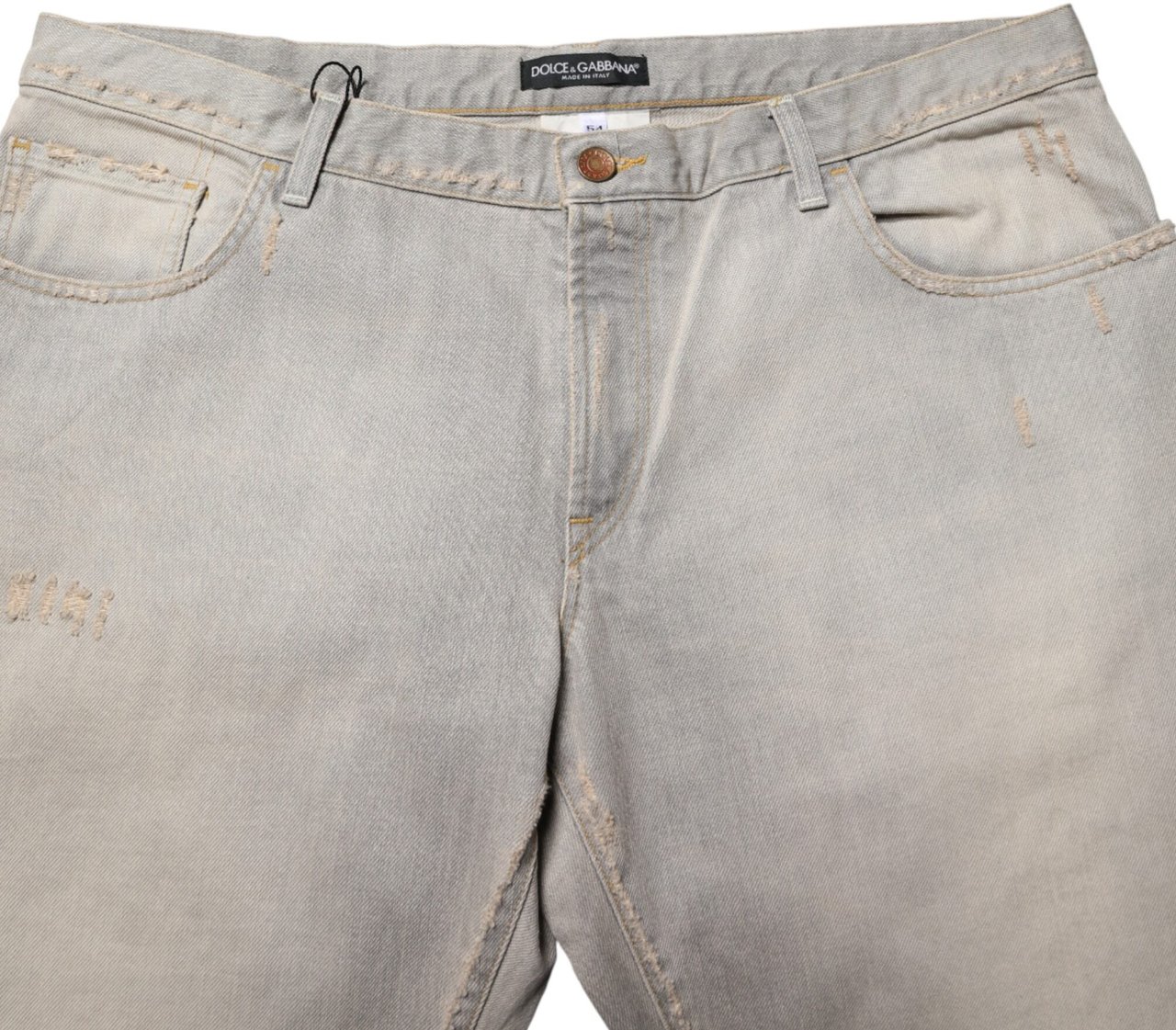 Dolce & Gabbana Light Gray Cotton Straight Denim Trouser Jeans Grijs