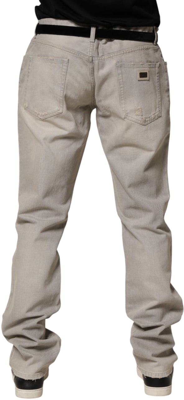 Dolce & Gabbana Light Gray Cotton Straight Denim Trouser Jeans Grijs