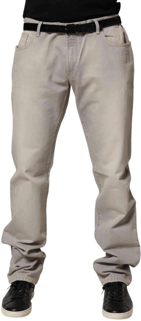 Dolce & Gabbana Light Gray Cotton Straight Denim Trouser Jeans Grijs