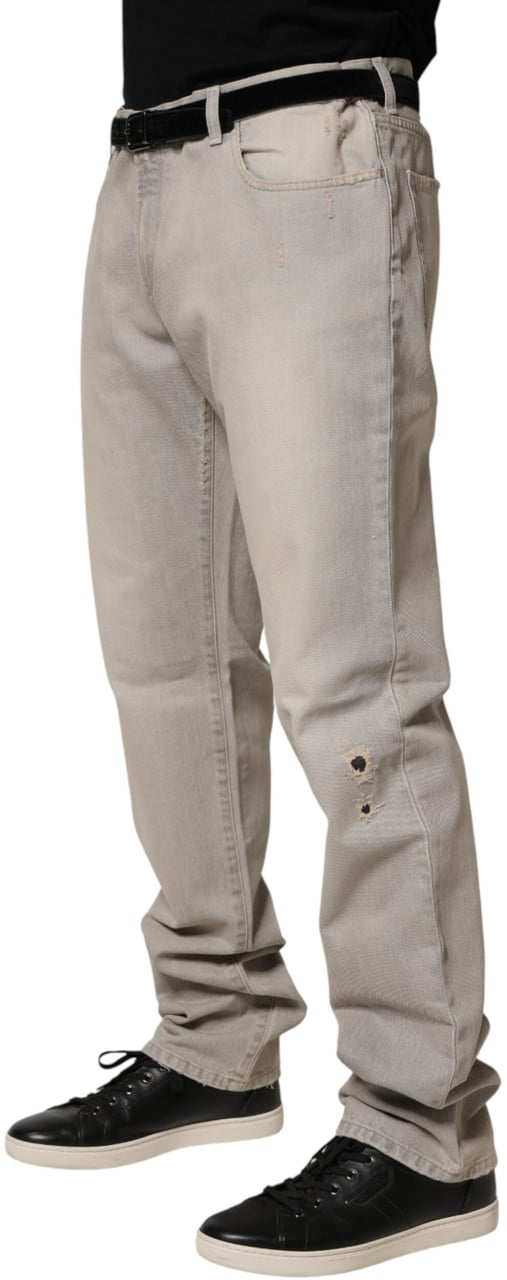 Dolce & Gabbana Light Gray Cotton Straight Denim Trouser Jeans Grijs