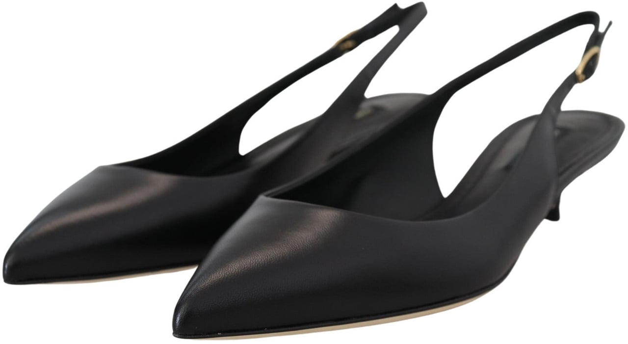 Dolce & Gabbana Black Leather Slingbacks Heels Pumps Shoes Zwart