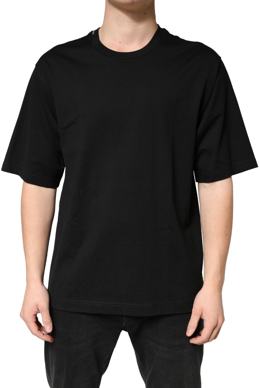 Dolce & Gabbana Black Cotton Crewneck Short Sleeve T-Shirt Zwart