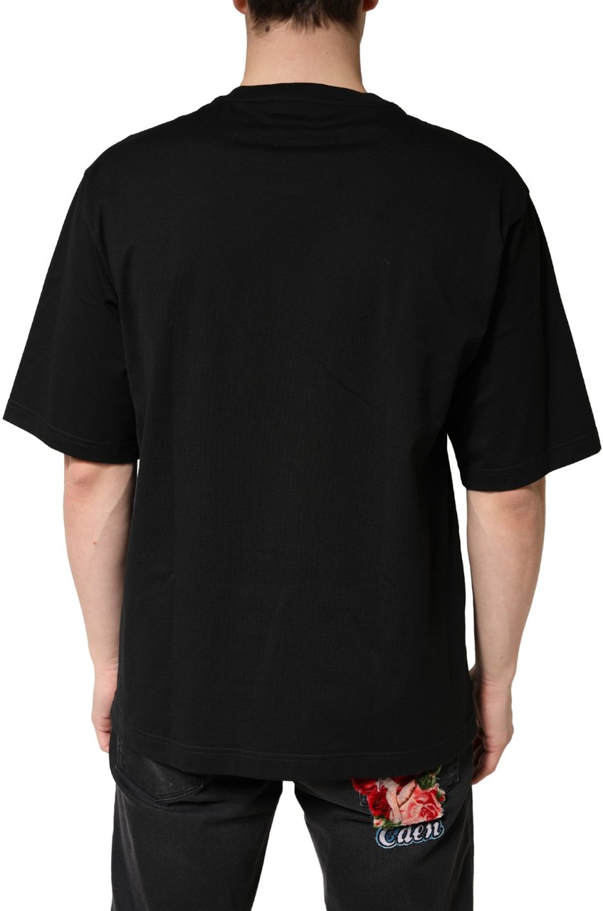 Dolce & Gabbana Black Cotton Crewneck Short Sleeve T-Shirt Zwart