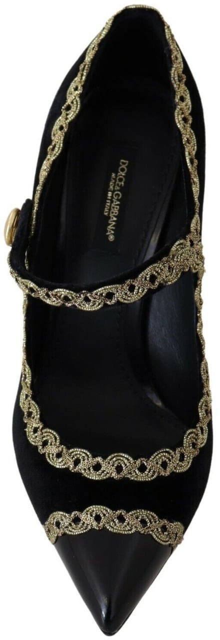 Dolce & Gabbana Black Embellished Velvet Mary Jane Pumps Shoes Zwart