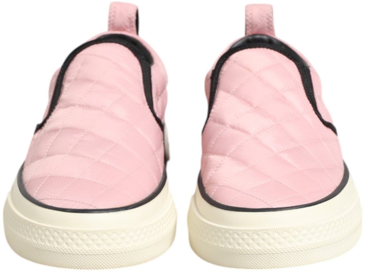 Dolce & Gabbana Pink Quilted Nylon Slip-On Sneaker Shoes Roze