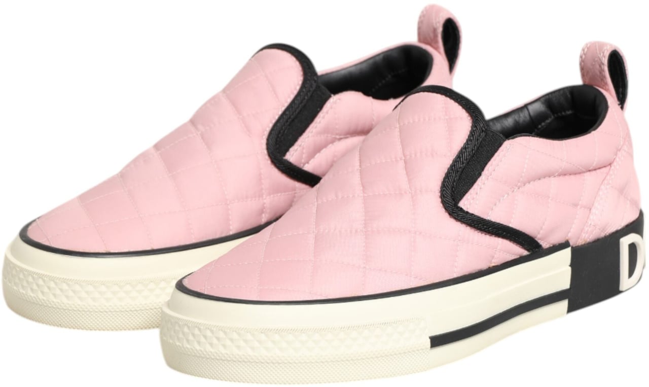 Dolce & Gabbana Pink Quilted Nylon Slip-On Sneaker Shoes Roze