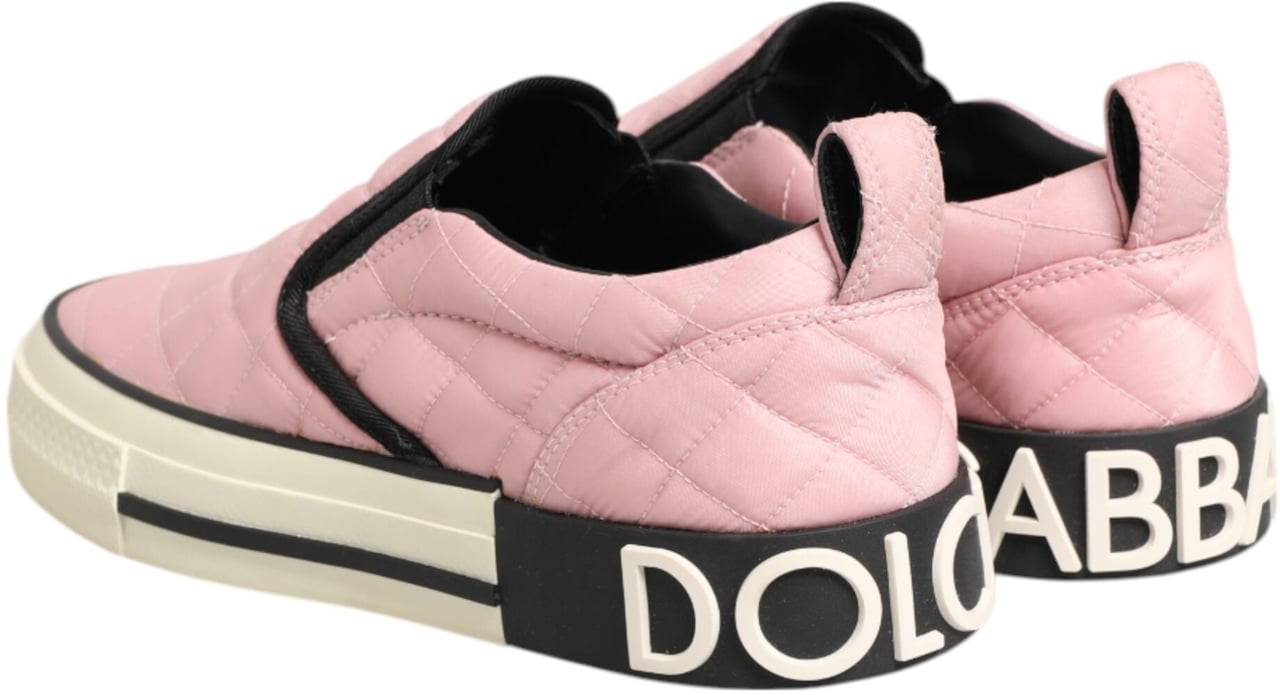 Dolce & Gabbana Pink Quilted Nylon Slip-On Sneaker Shoes Roze