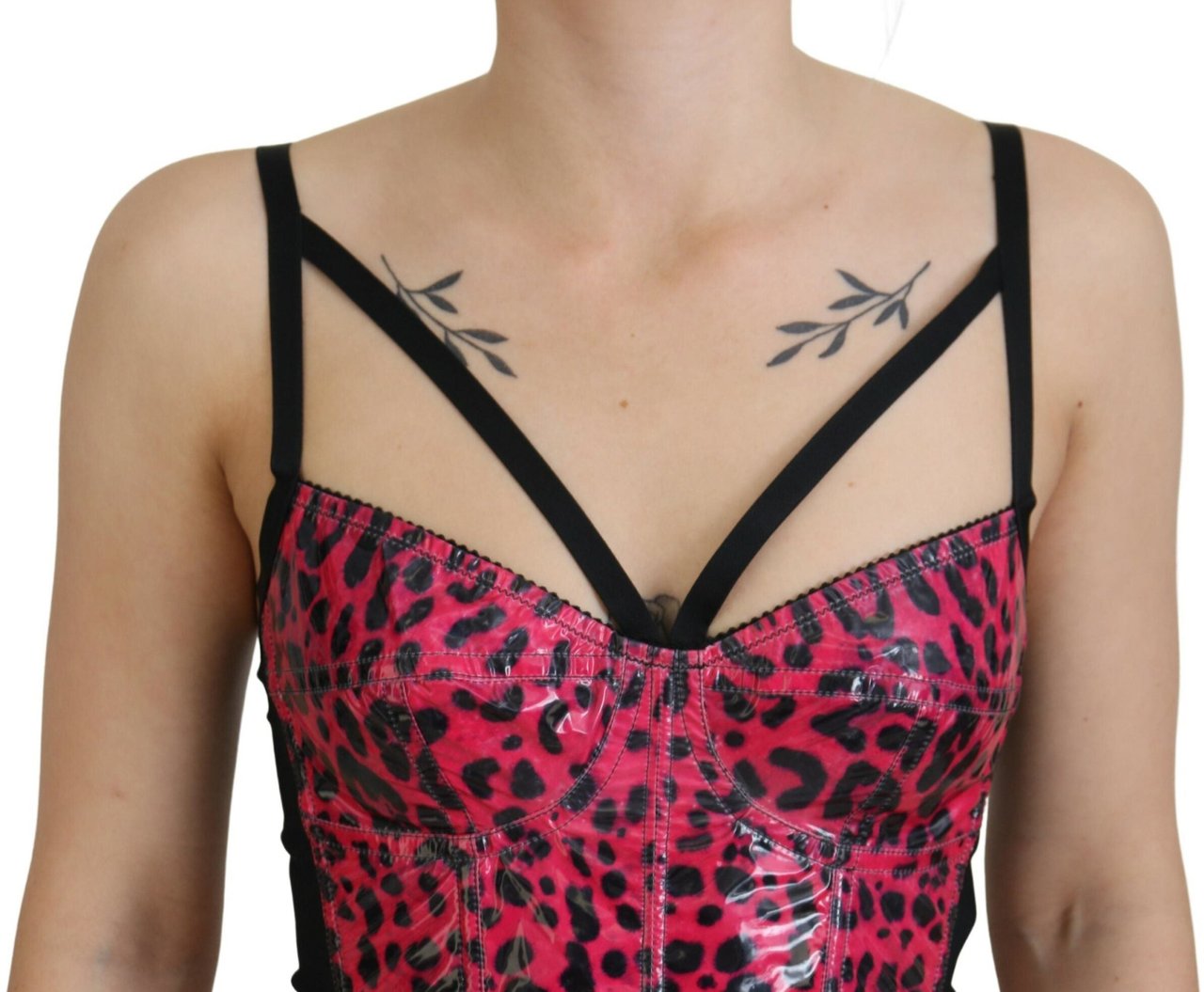 Dolce & Gabbana Pink Leopard Print Cropped Bustier Corset Top Roze
