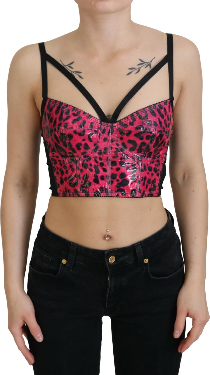 Dolce & Gabbana Pink Leopard Print Cropped Bustier Corset Top Roze