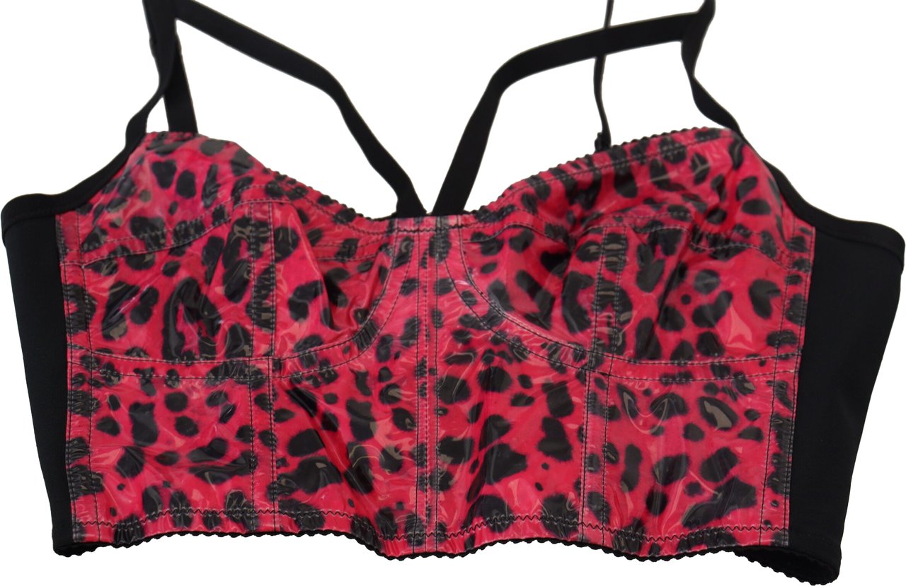 Dolce & Gabbana Pink Leopard Print Cropped Bustier Corset Top Roze