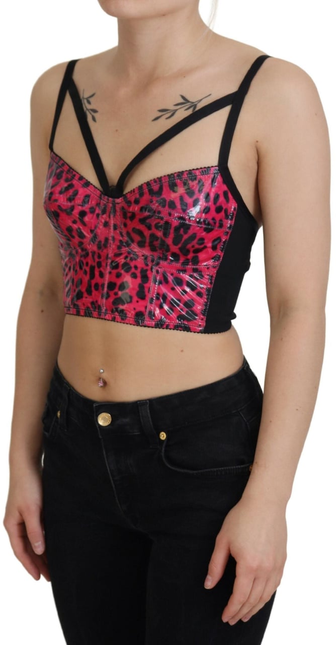 Dolce & Gabbana Pink Leopard Print Cropped Bustier Corset Top Roze