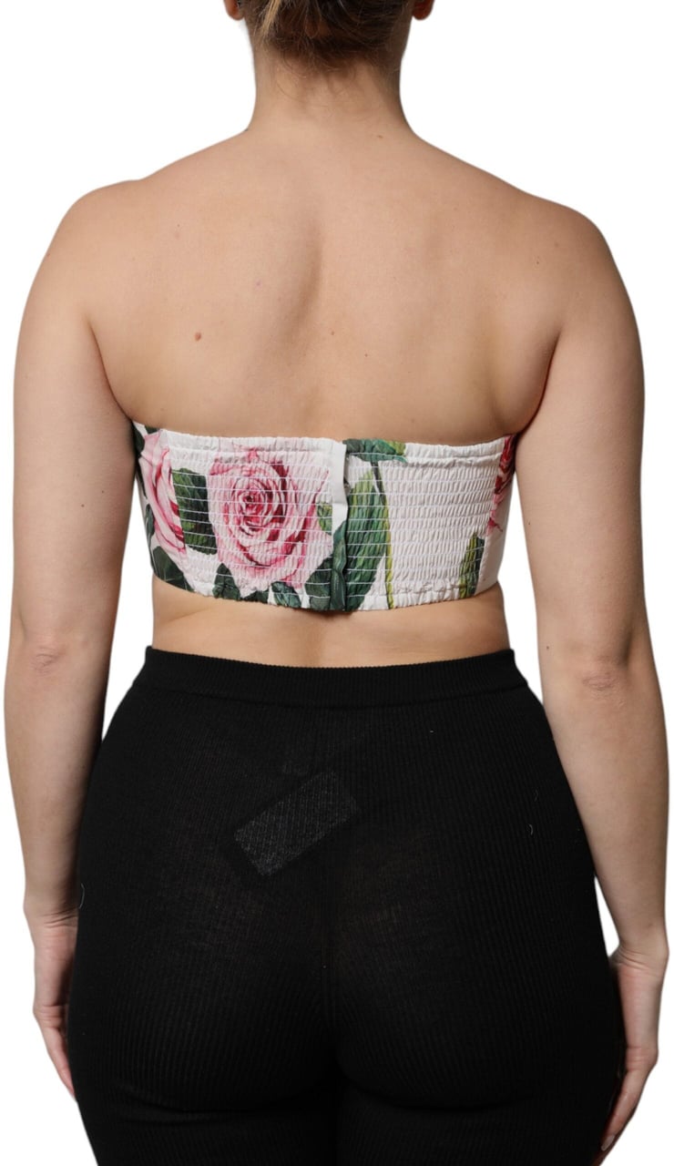 Dolce & Gabbana White Floral Print Cropped Bustier Corset Top Wit