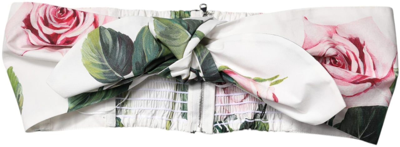 Dolce & Gabbana White Floral Print Cropped Bustier Corset Top Wit
