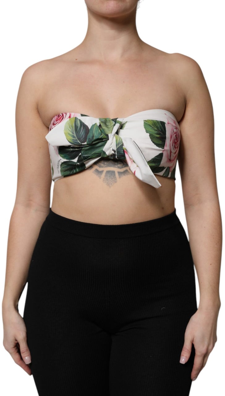 Dolce & Gabbana White Floral Print Cropped Bustier Corset Top Wit