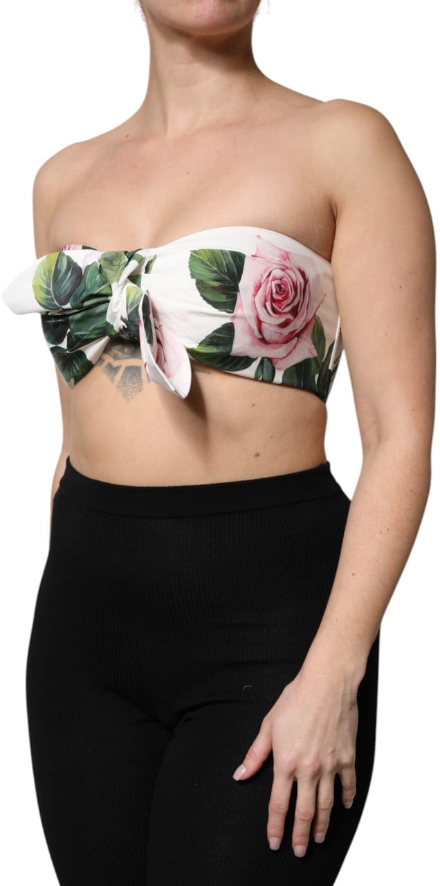 Dolce & Gabbana White Floral Print Cropped Bustier Corset Top Wit