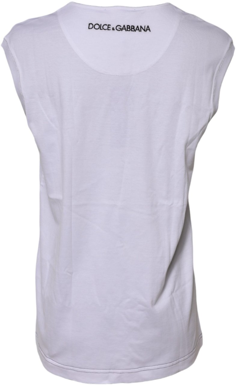 Dolce & Gabbana White Cotton Sleeveless Printed Tank T-shirt Wit