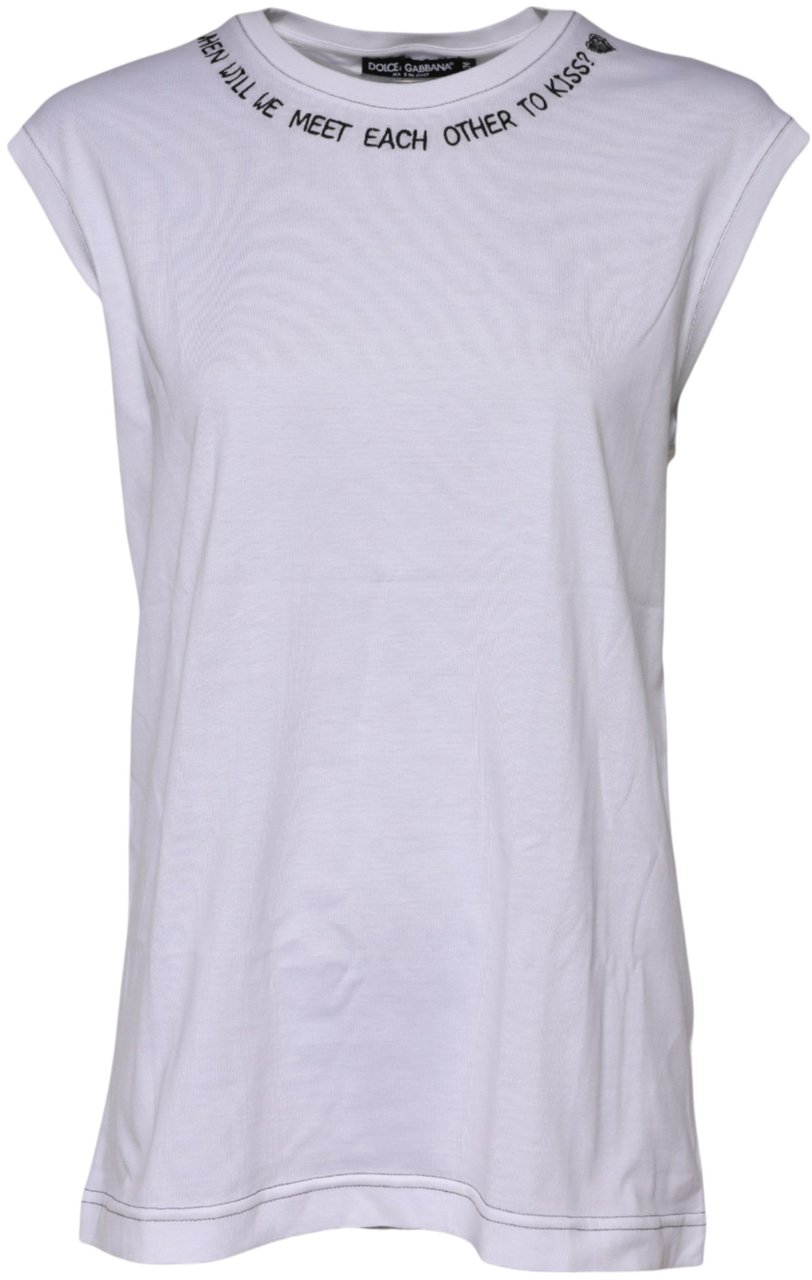 Dolce & Gabbana White Cotton Sleeveless Printed Tank T-shirt Wit