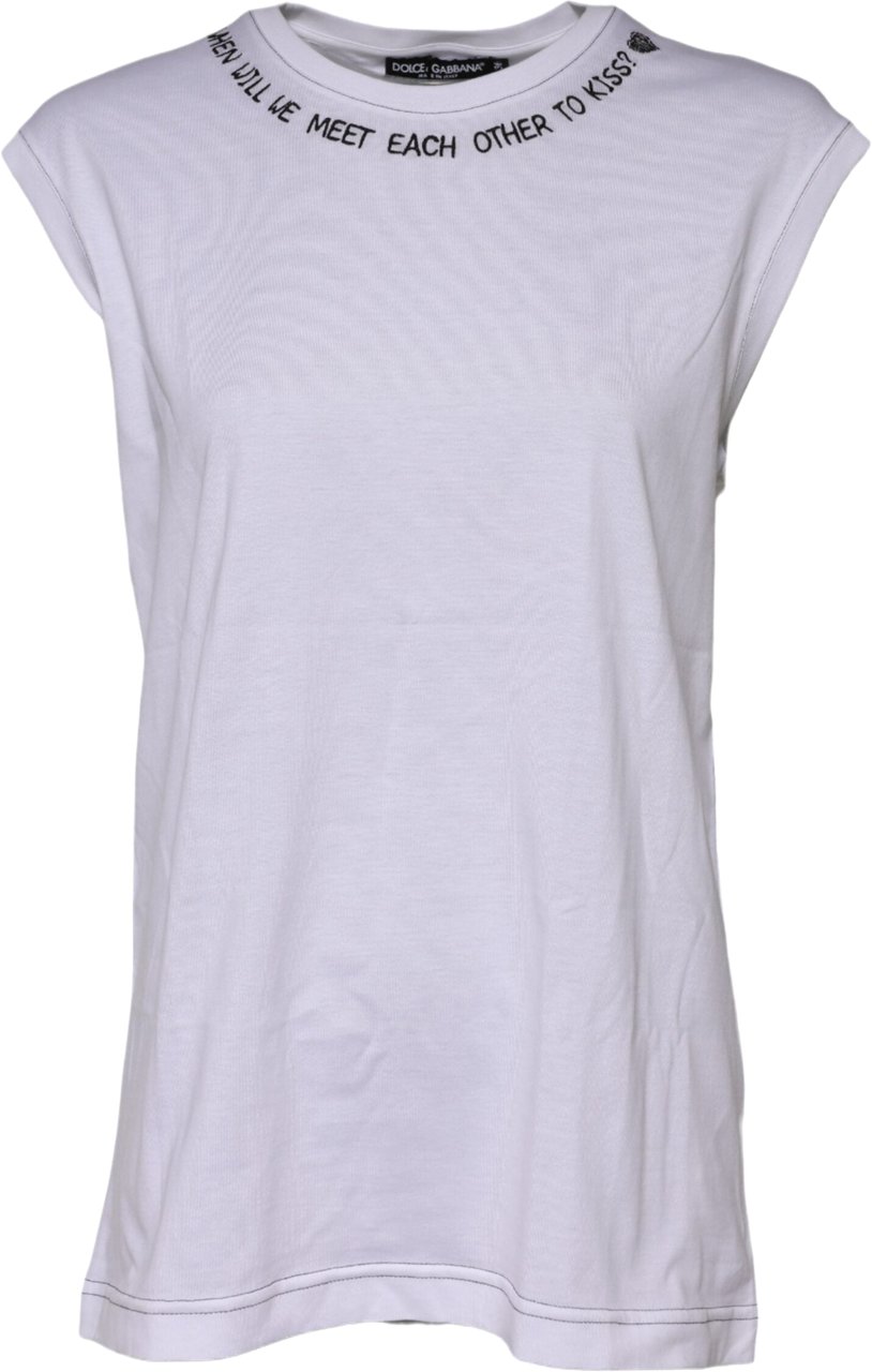 Dolce & Gabbana White Cotton Sleeveless Printed Tank T-shirt Wit