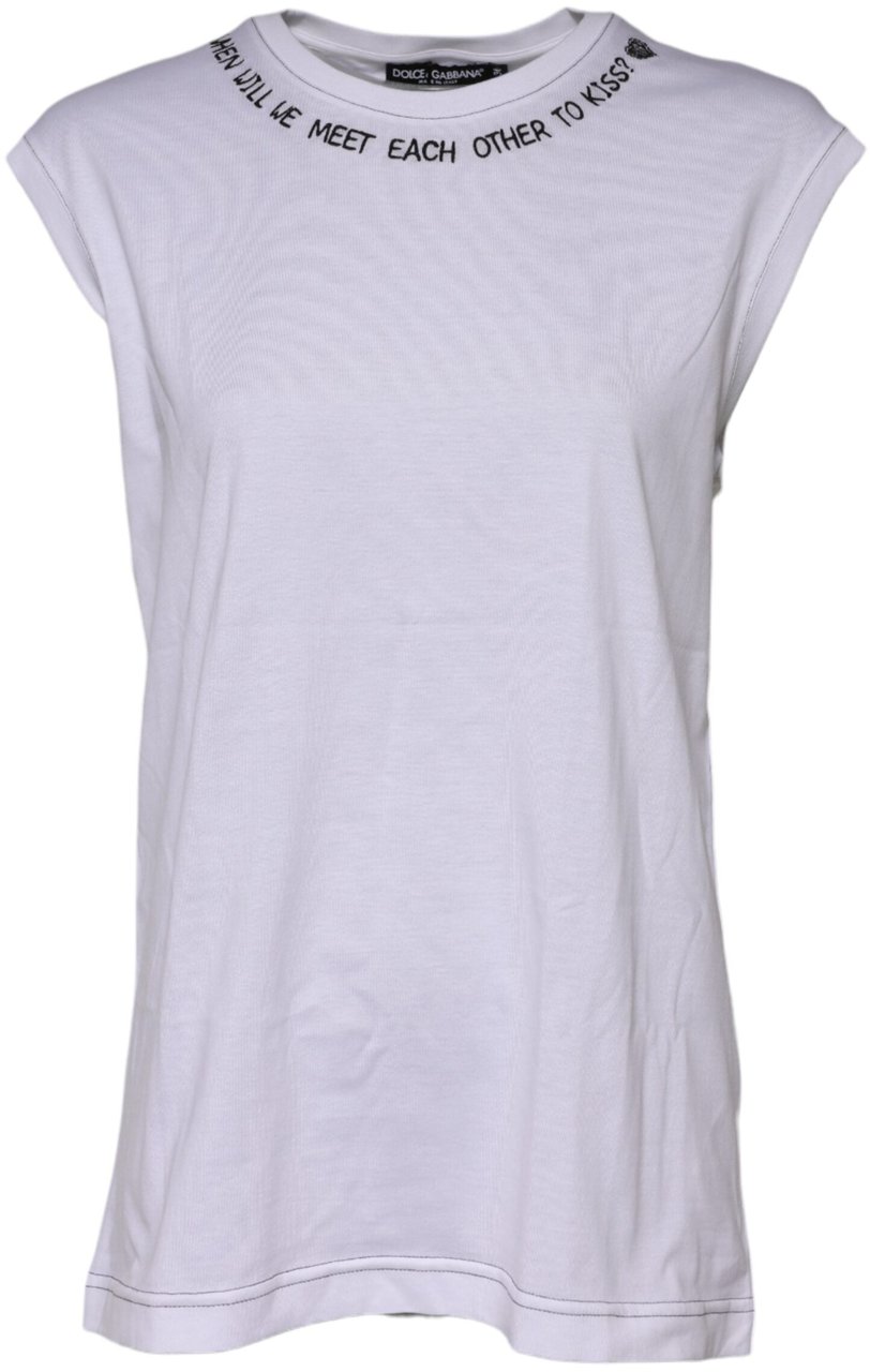 Dolce & Gabbana White Cotton Sleeveless Printed Tank T-shirt Wit