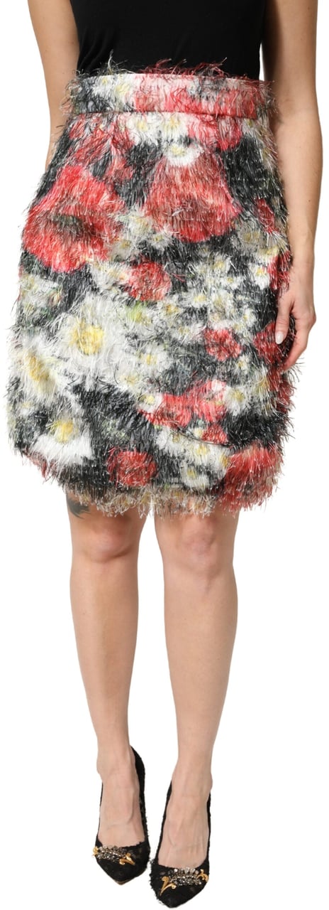 Dolce & Gabbana Multicolor Floral Textured Faux Fur Pencil Skirt Divers
