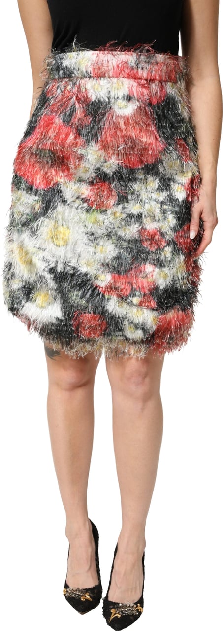 Dolce & Gabbana Multicolor Floral Textured Faux Fur Pencil Skirt Divers
