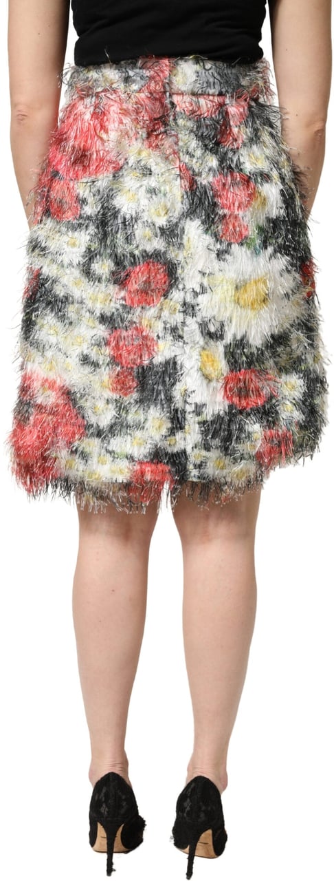 Dolce & Gabbana Multicolor Floral Textured Faux Fur Pencil Skirt Divers