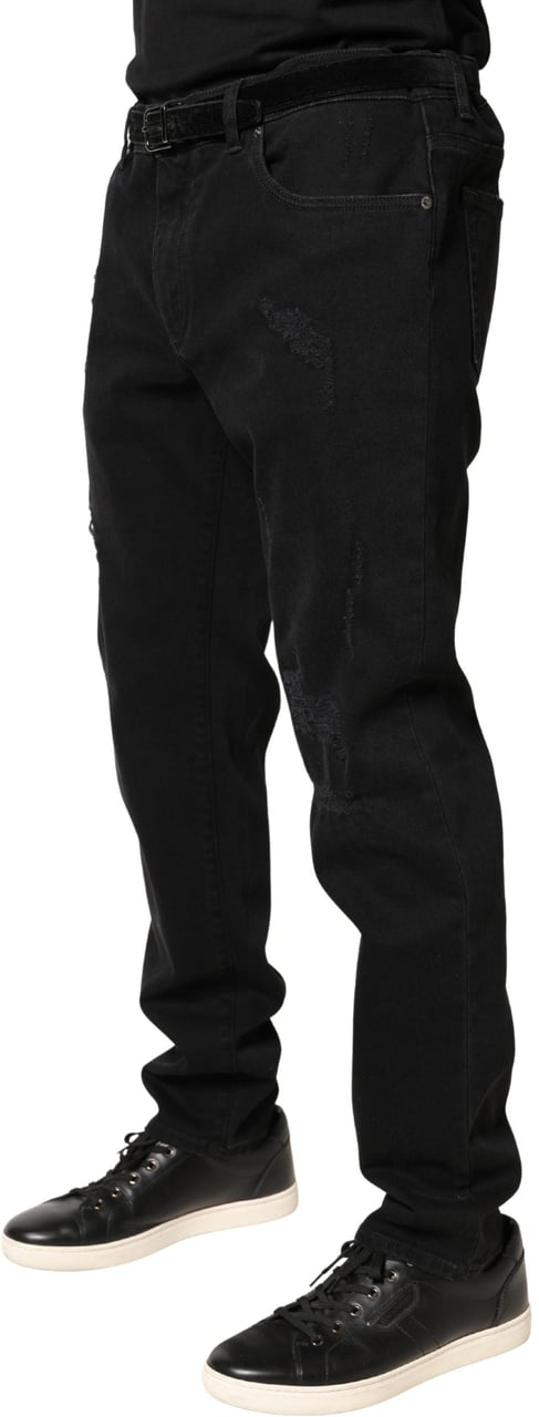 Dolce & Gabbana Black Tattered Skinny Cotton Denim Jeans Zwart