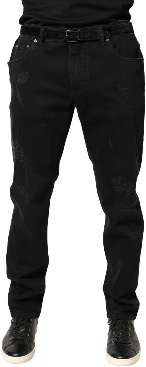 Dolce & Gabbana Black Tattered Skinny Cotton Denim Jeans Zwart