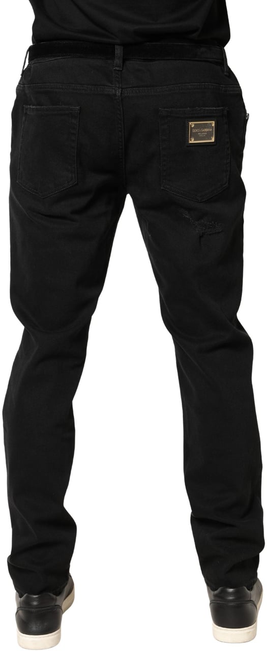 Dolce & Gabbana Black Tattered Skinny Cotton Denim Jeans Zwart