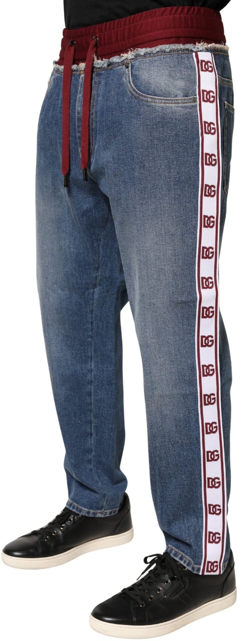 Dolce & Gabbana Blue Cotton Drawstring Straight Denim Jeans Blauw