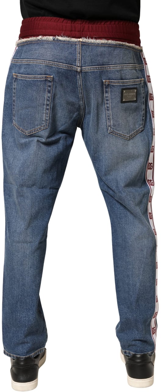 Dolce & Gabbana Blue Cotton Drawstring Straight Denim Jeans Blauw