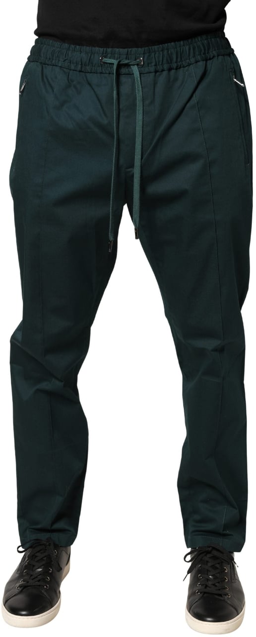 Dolce & Gabbana Green Cotton Skinny Men Jogger Trouser Pants Groen