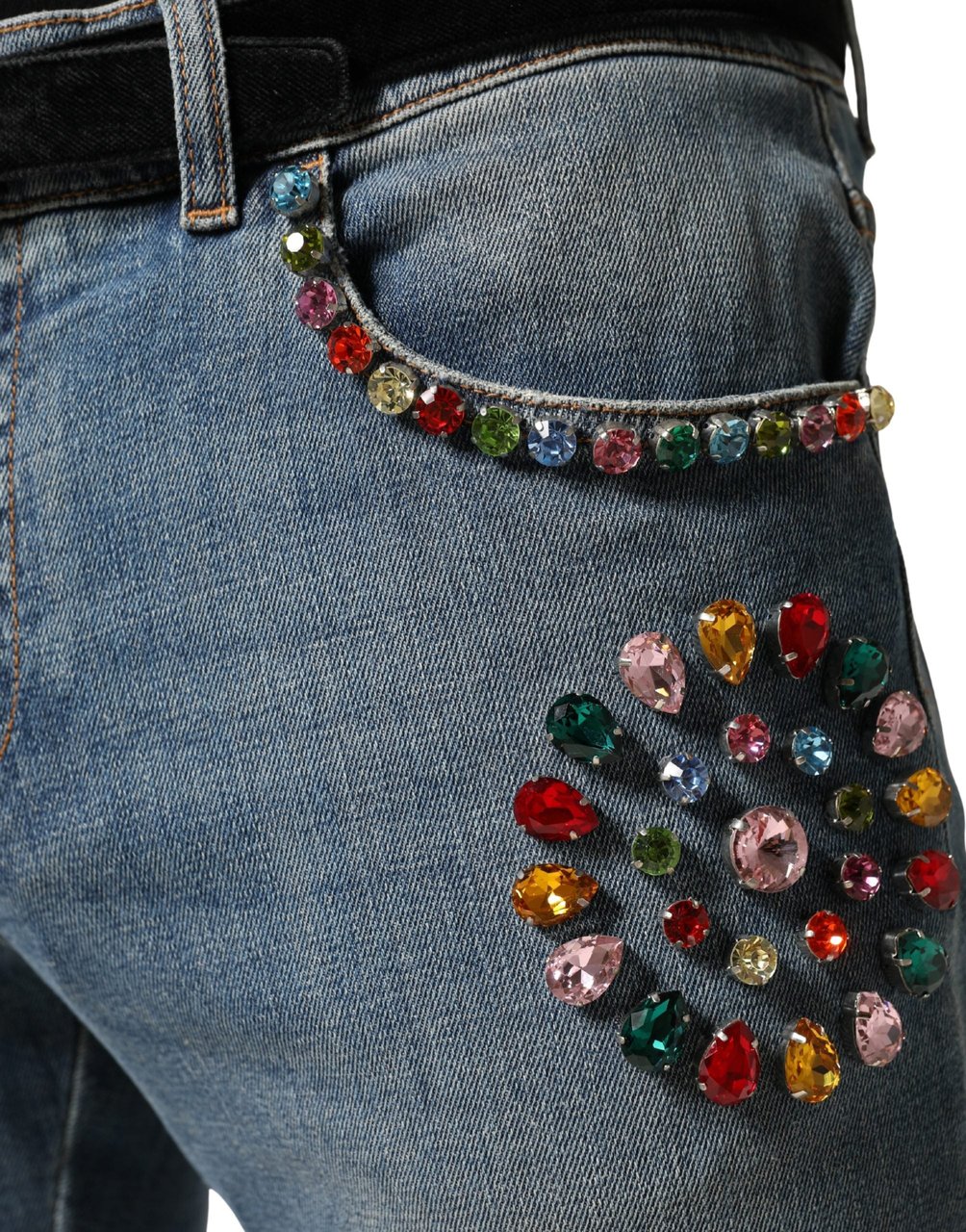 Dolce & Gabbana Blue Embellished Loose Cotton Men Denim Jeans Blauw