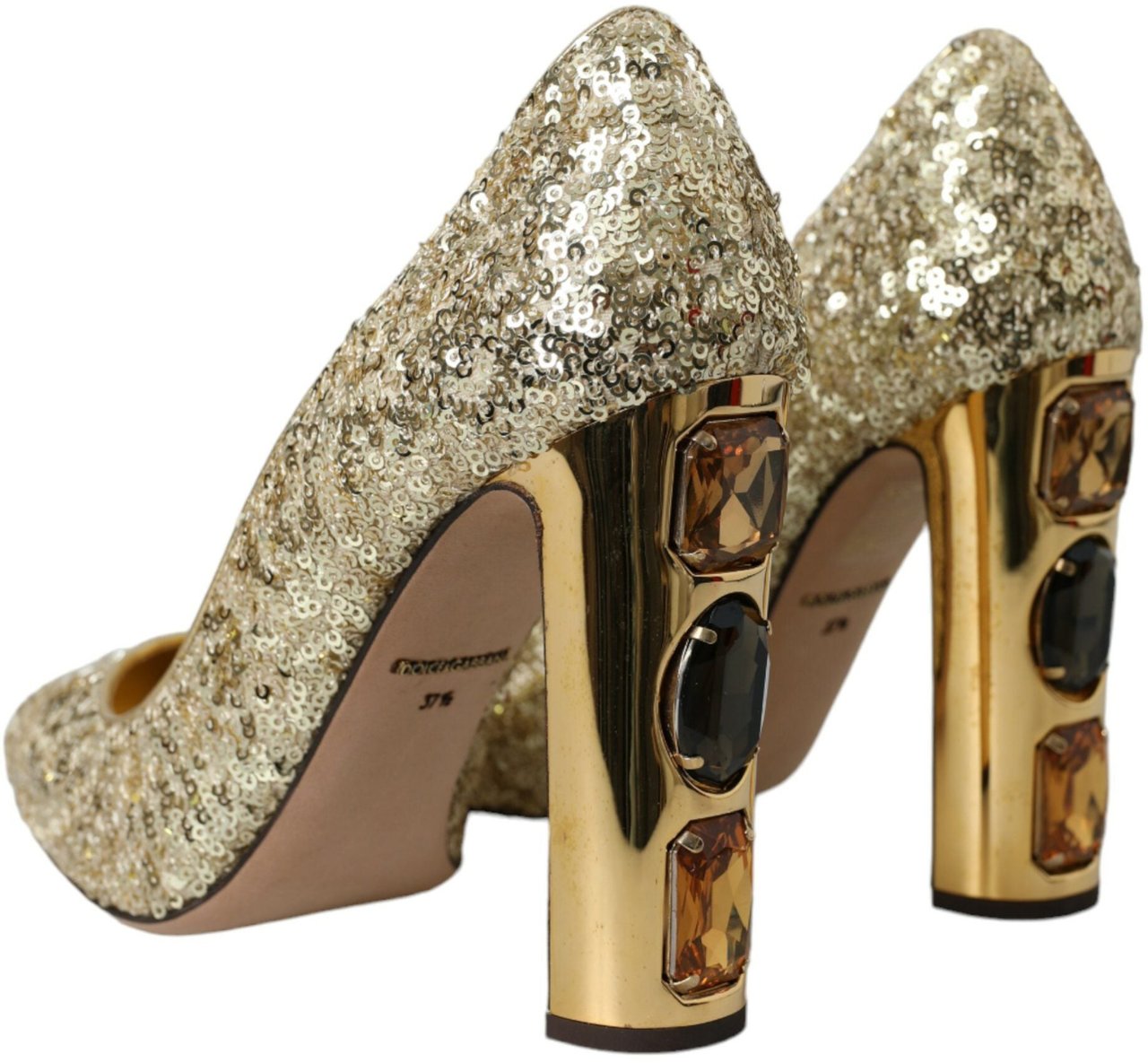 Dolce & Gabbana Gold Sequin Crystal Heels Pumps Shoes Wit