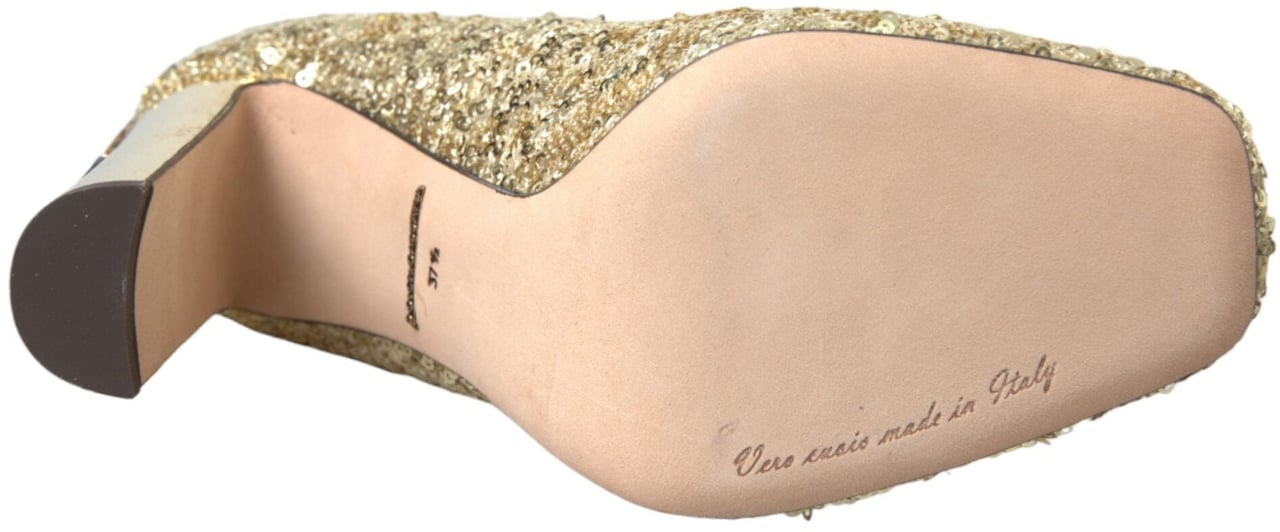 Dolce & Gabbana Gold Sequin Crystal Heels Pumps Shoes Wit