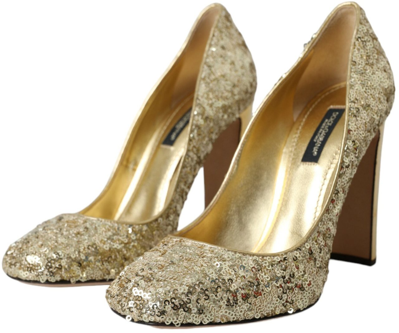 Dolce & Gabbana Gold Sequin Crystal Heels Pumps Shoes Wit