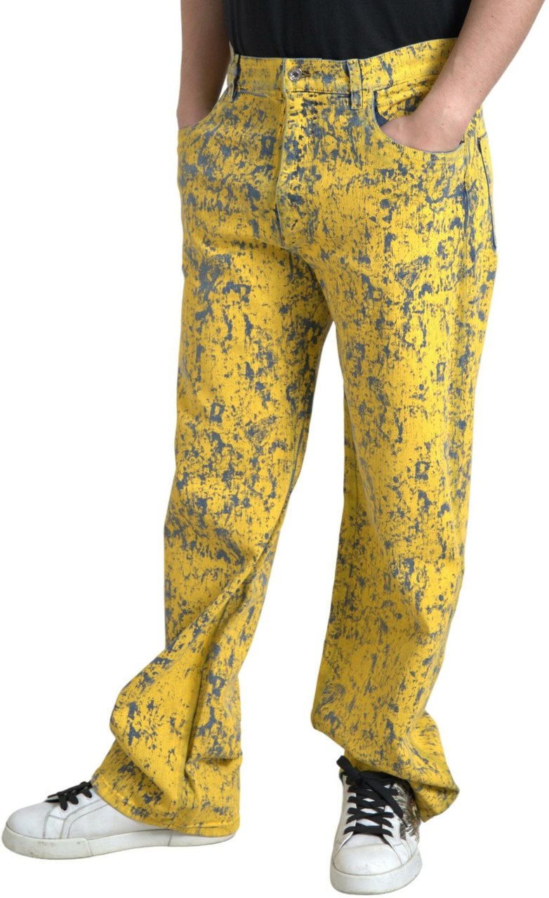 Dolce & Gabbana Yellow Cotton Tie Dye Straight Denim Jeans Geel