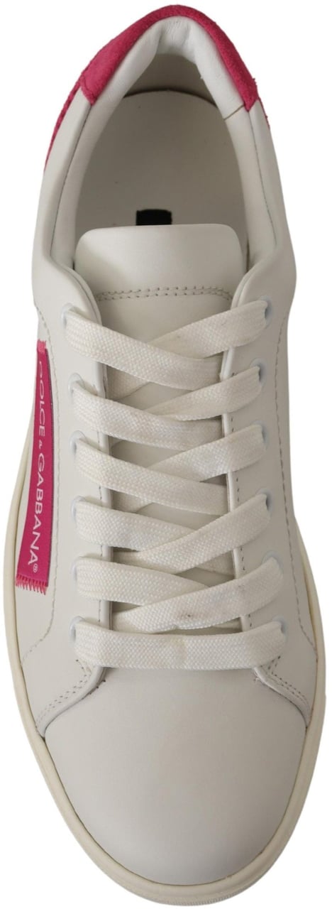Dolce & Gabbana White Pink Leather Low Top Sneakers Womens Shoes Wit