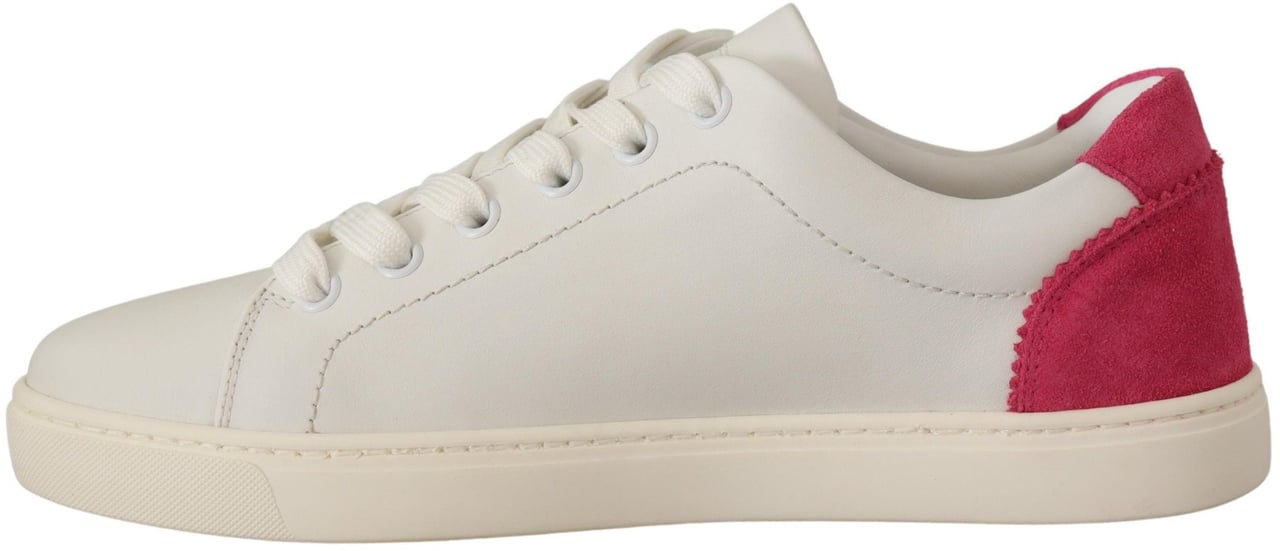 Dolce & Gabbana White Pink Leather Low Top Sneakers Womens Shoes Wit