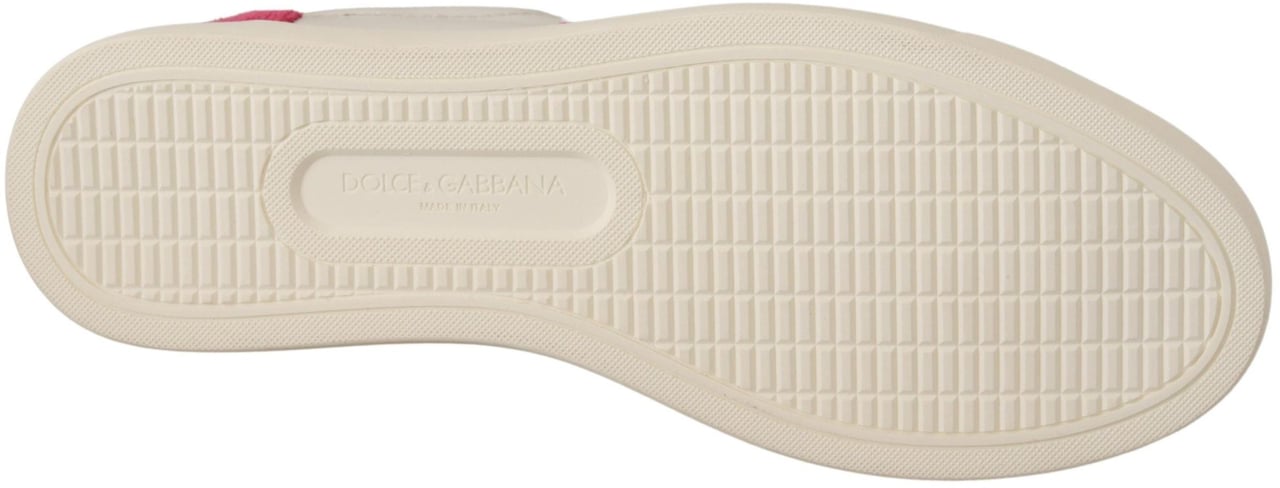 Dolce & Gabbana White Pink Leather Low Top Sneakers Womens Shoes Wit
