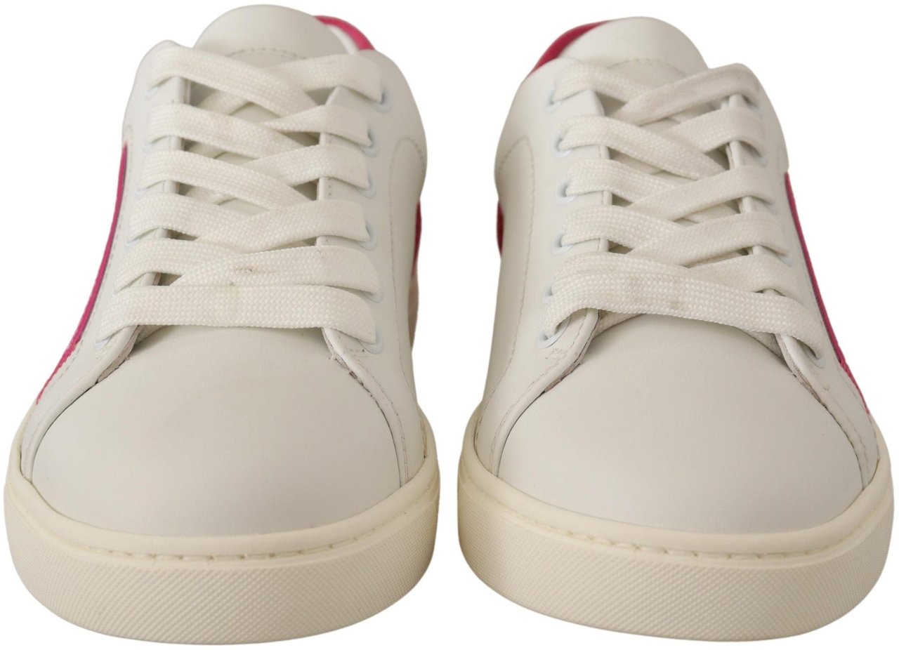 Dolce & Gabbana White Pink Leather Low Top Sneakers Womens Shoes Wit