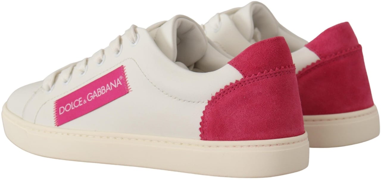 Dolce & Gabbana White Pink Leather Low Top Sneakers Womens Shoes Wit