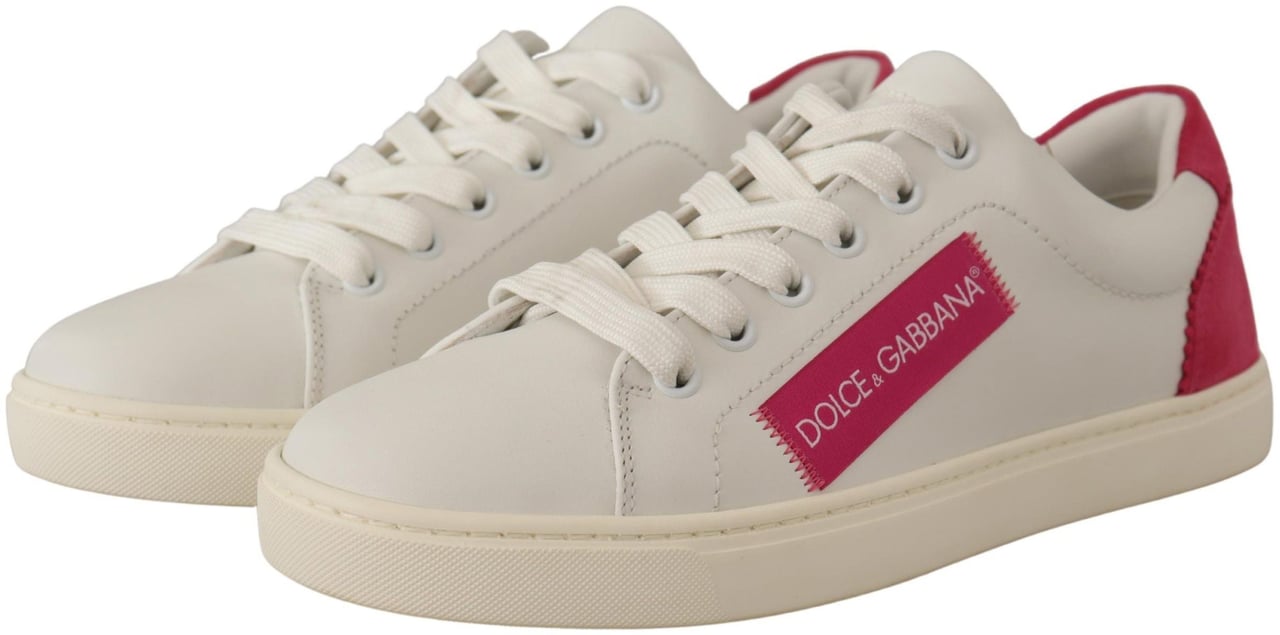 Dolce & Gabbana White Pink Leather Low Top Sneakers Womens Shoes Wit